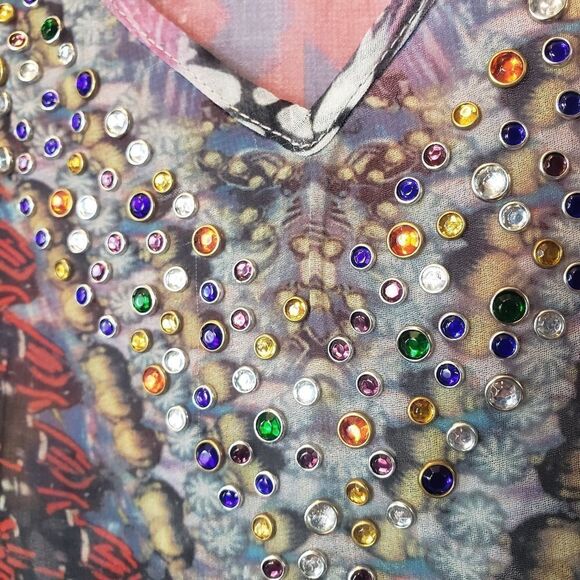 VALERIE STEVENS Sheer Crystal Embellished V-neck Blouse Medium - Picture 3 of 9